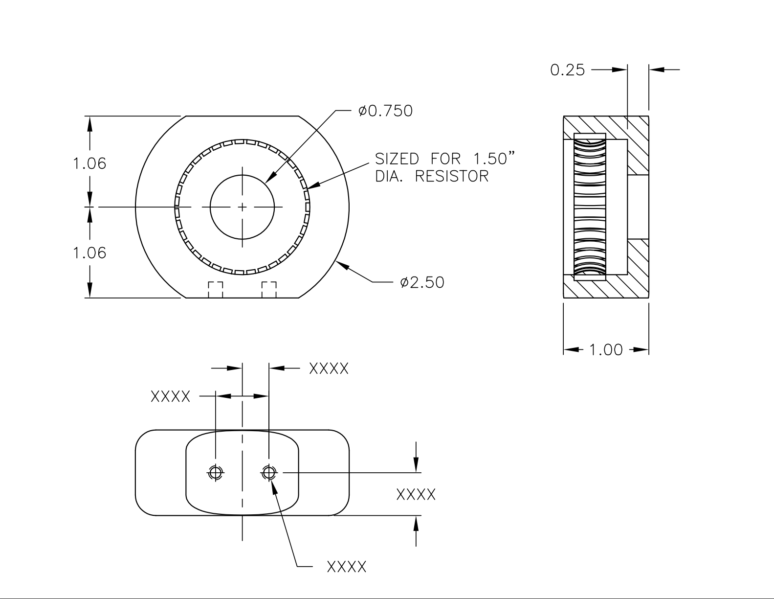 Resistor Cap Drawing 1.5 Inches
