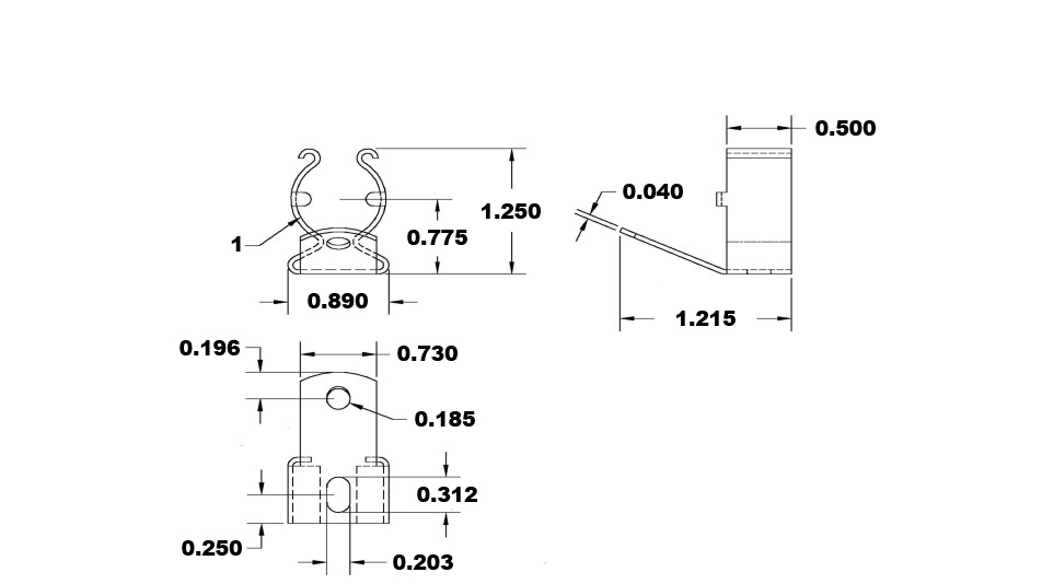 A diagram of the dimensions of the resistor clip.