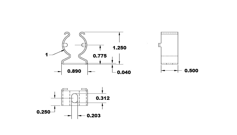 A diagram of the resistor clip's dimensions.